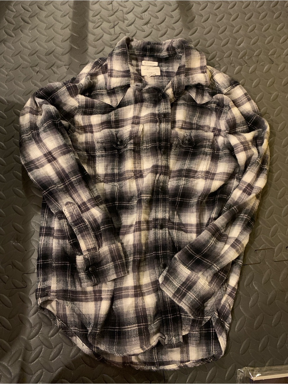 Plaid Button Up Shirt Long Sleeve Top Western Black White American Eagle Size XS